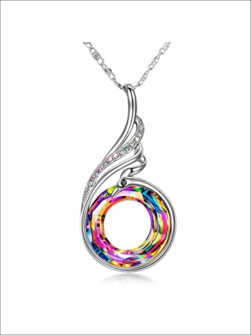 925 Sterling Silver Phoenix Pendant Necklace Rise From Ashes Crystal